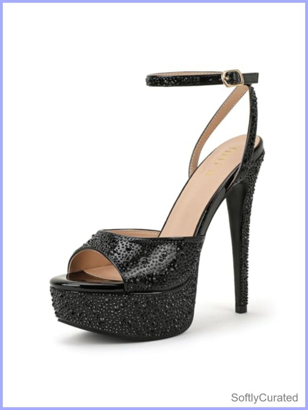 Rhinestone Platform Stiletto Peep Toe Heeled Sandals Ankle Strap